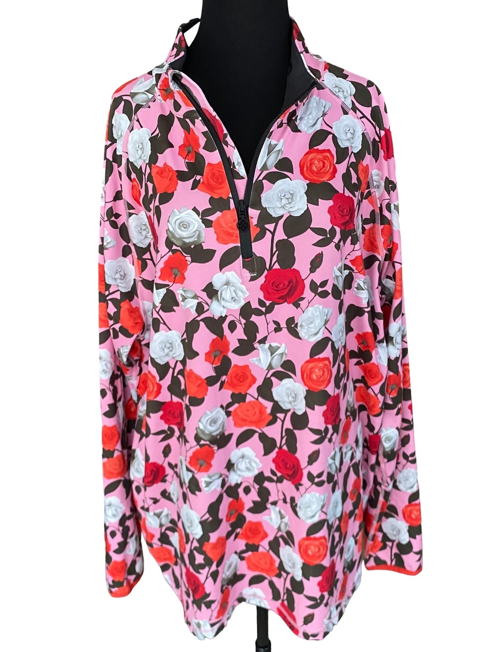 G/FORE pink floral rose print quarter zip golf performance pullover size XXL